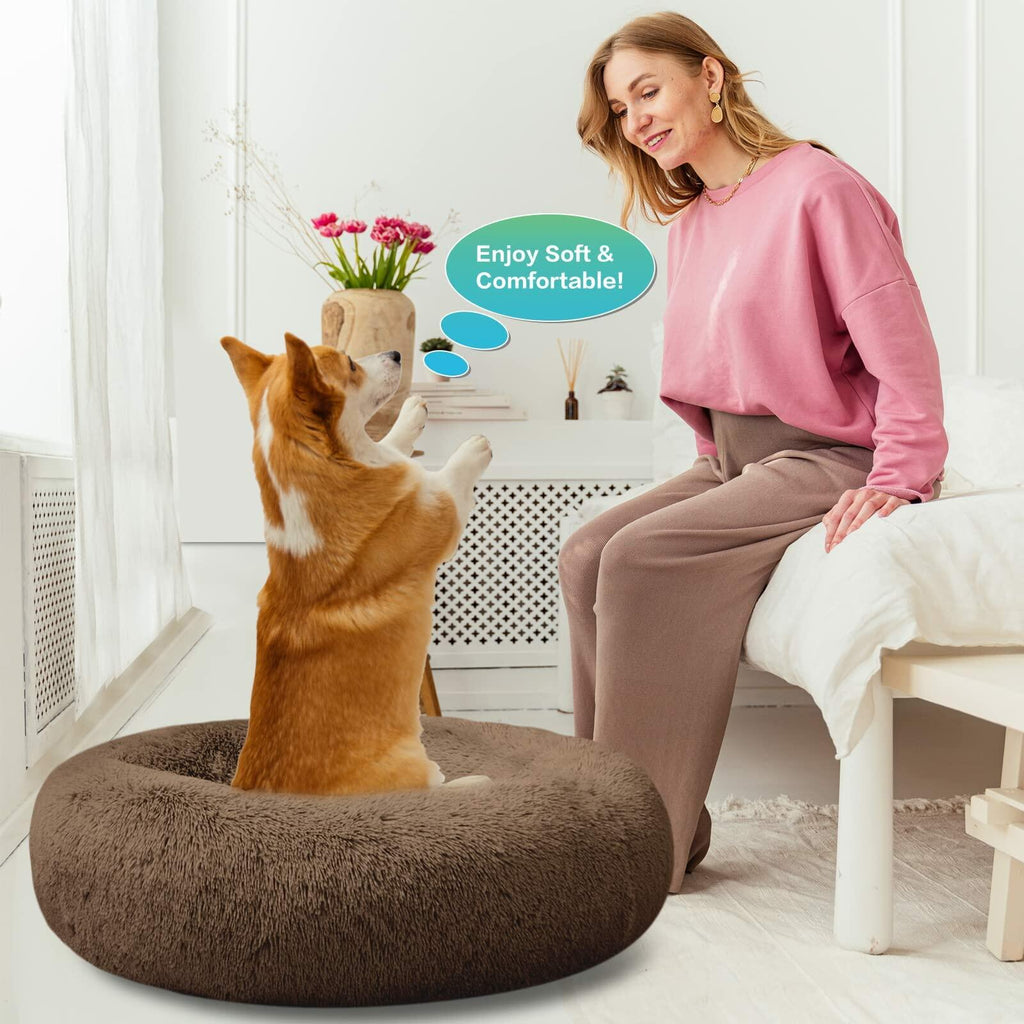 SAVFOX 36 inches Calming Donut Dog Bed - 3X Durable Plush Faux Fur, Machine