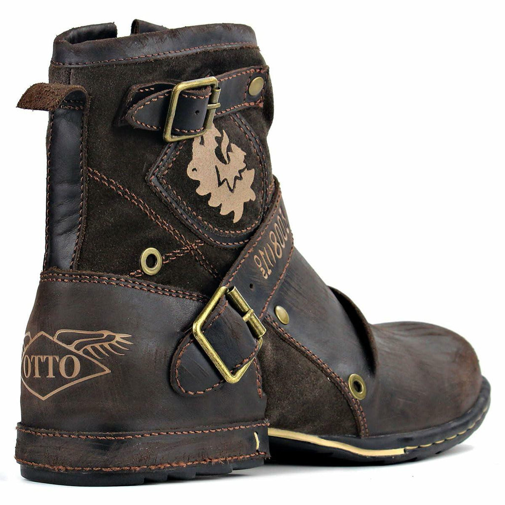 OSSTONE Moto Boots for Men Fashion Zipper-up Leather Chukka Boots Casual Shoes