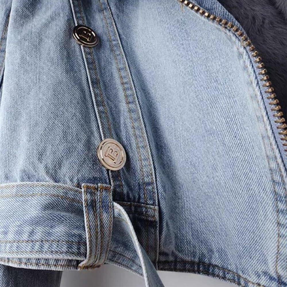 yoeasy Women Denim Jacket Removable Faux Fur Lined Thicken Shaggy Short Parka