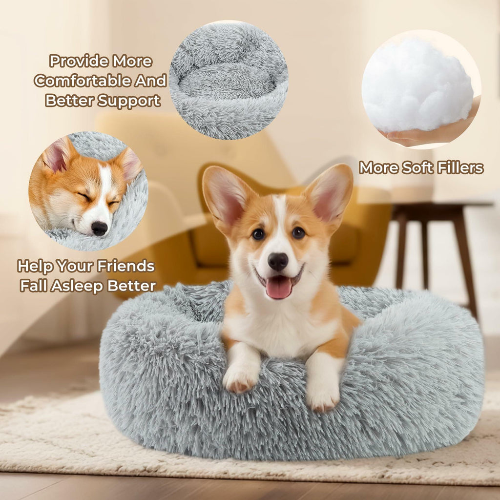 Homeuslynn Calming Large Donut Dog and Cat Bed, Anti-Anxiety Round Soft Fluffy
