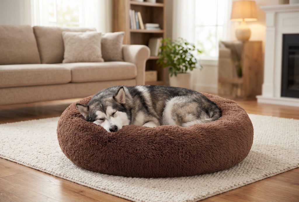 SAVFOX 36 inches Calming Donut Dog Bed - 3X Durable Plush Faux Fur, Machine