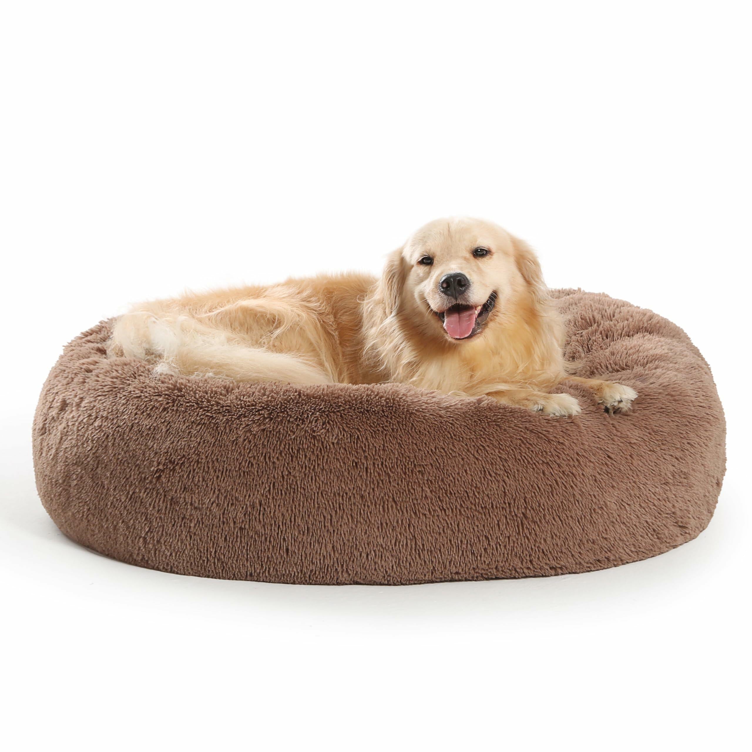 SAVFOX 36 inches Calming Donut Dog Bed - 3X Durable Plush Faux Fur, Machine