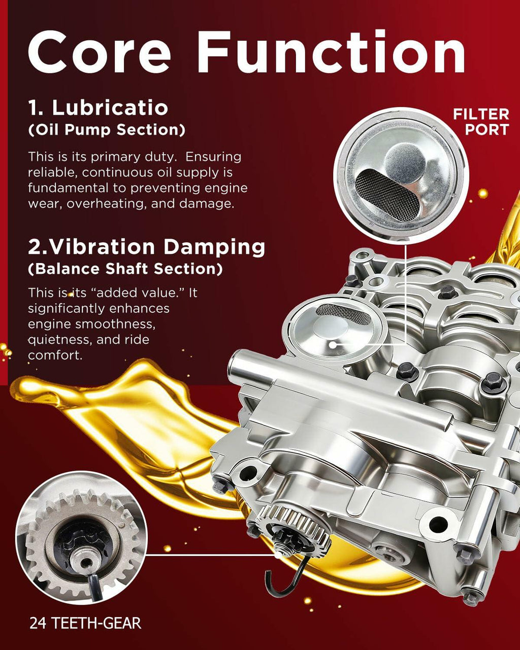 Kirogi 23300-2G520 All New Engine Oil Pump Balance Shaft Assembly (24 Teeth)