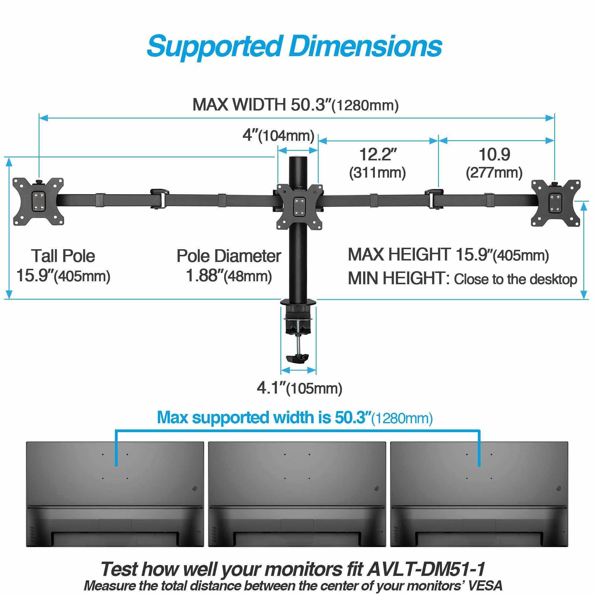 AVLT Triple 27" Monitor Desk Stand Mount Three Monitors on Enhanced Strong