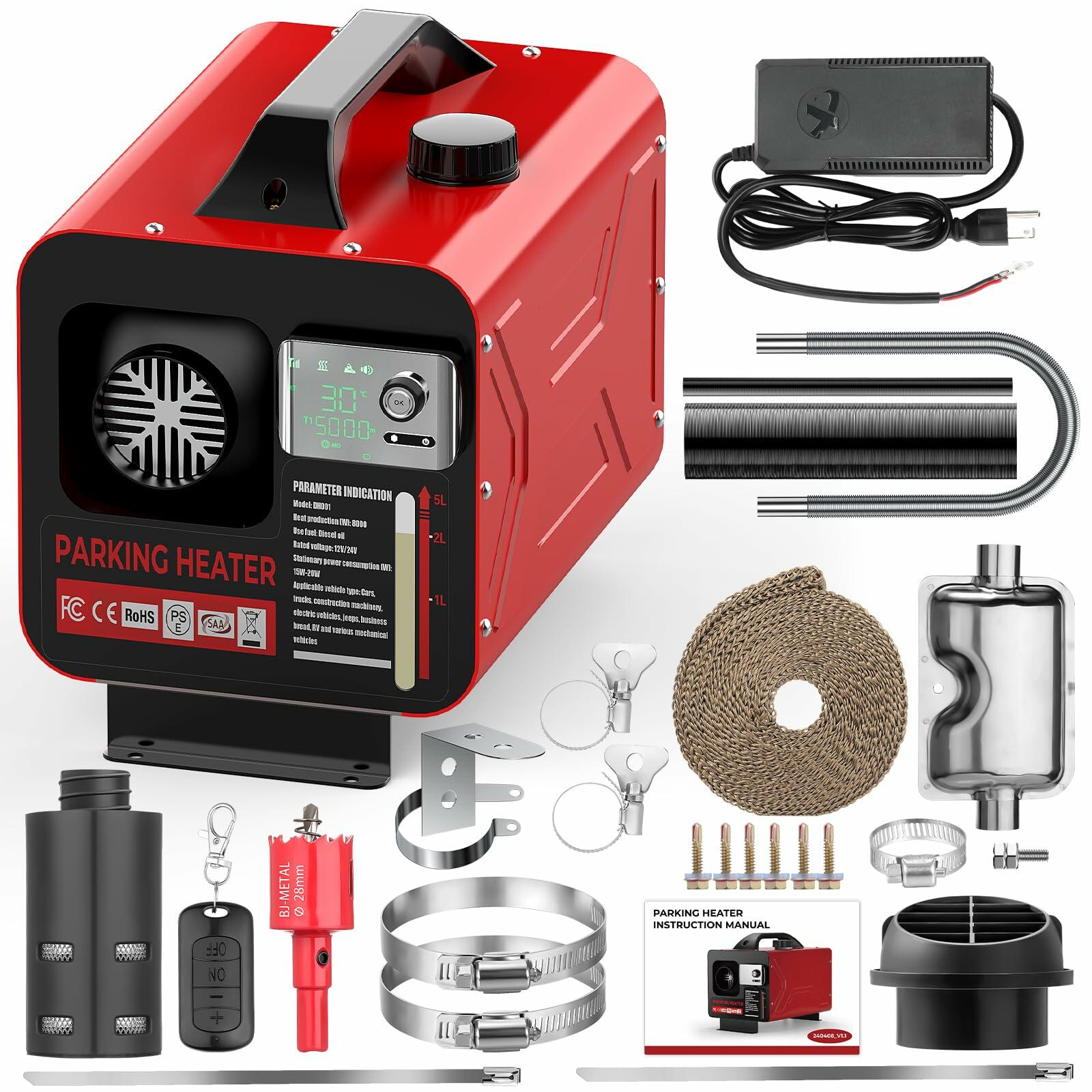 GEARLASSO Diesel Heater 12V/24V/110V, All in One 8KW APP Control Remote Control
