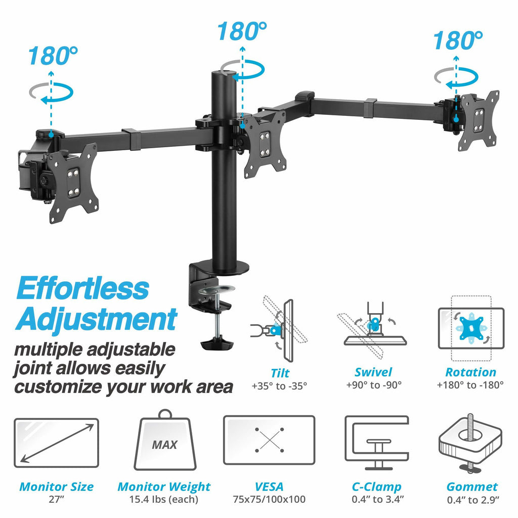 AVLT Triple 27" Monitor Desk Stand Mount Three Monitors on Enhanced Strong
