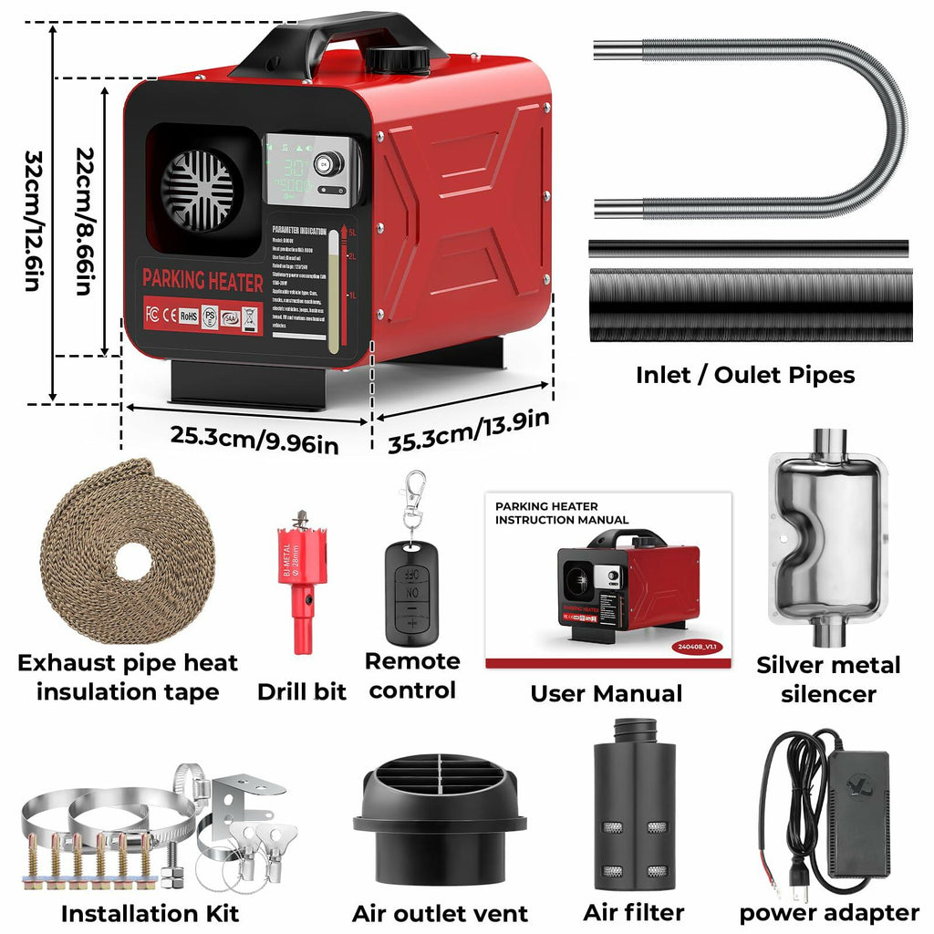 GEARLASSO Diesel Heater 12V/24V/110V, All in One 8KW APP Control Remote Control