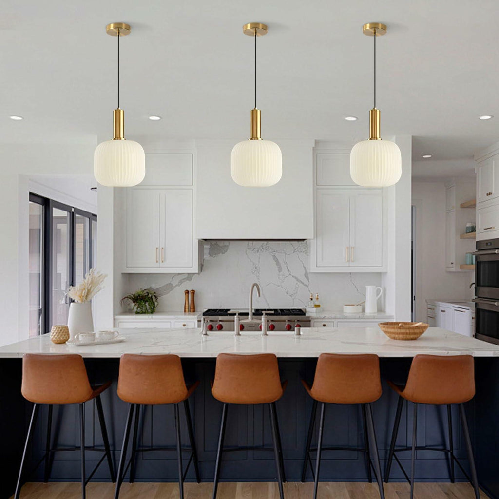 KCO Lighting Milk Glass Pendant Light White Ribbed Glass Pendant Lighting