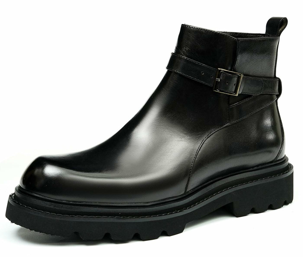 Santimon Mens Black Dress Chelsea Boots Genuine Leather Cap Toe Zipper Ankle