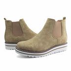 JABASIC Womens Chelsea Elastic Ankle Boots Waterproof Flat Boots (5,Tan)