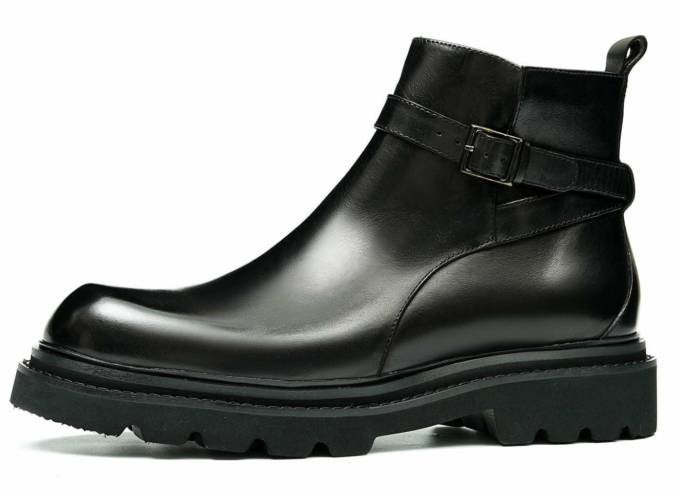 Santimon Mens Black Dress Chelsea Boots Genuine Leather Cap Toe Zipper Ankle
