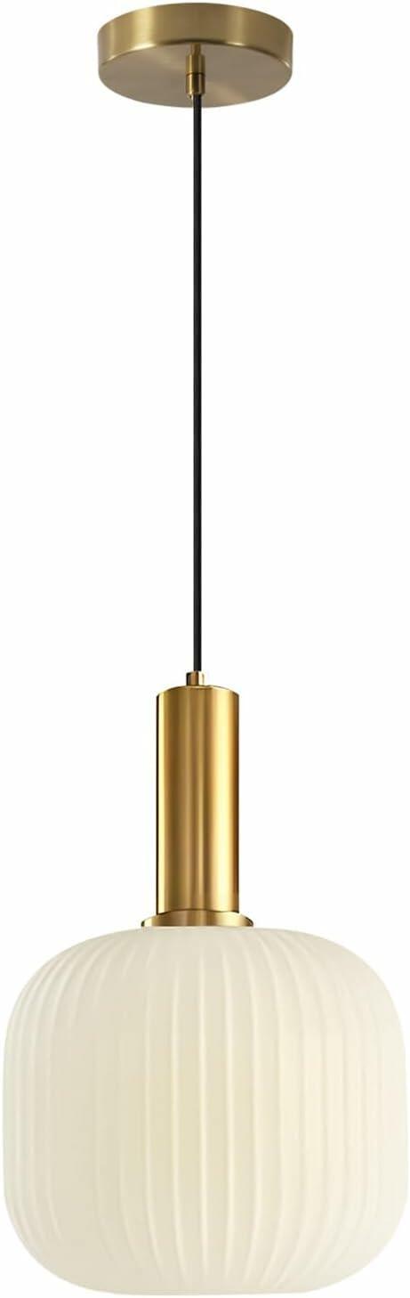 KCO Lighting Milk Glass Pendant Light White Ribbed Glass Pendant Lighting