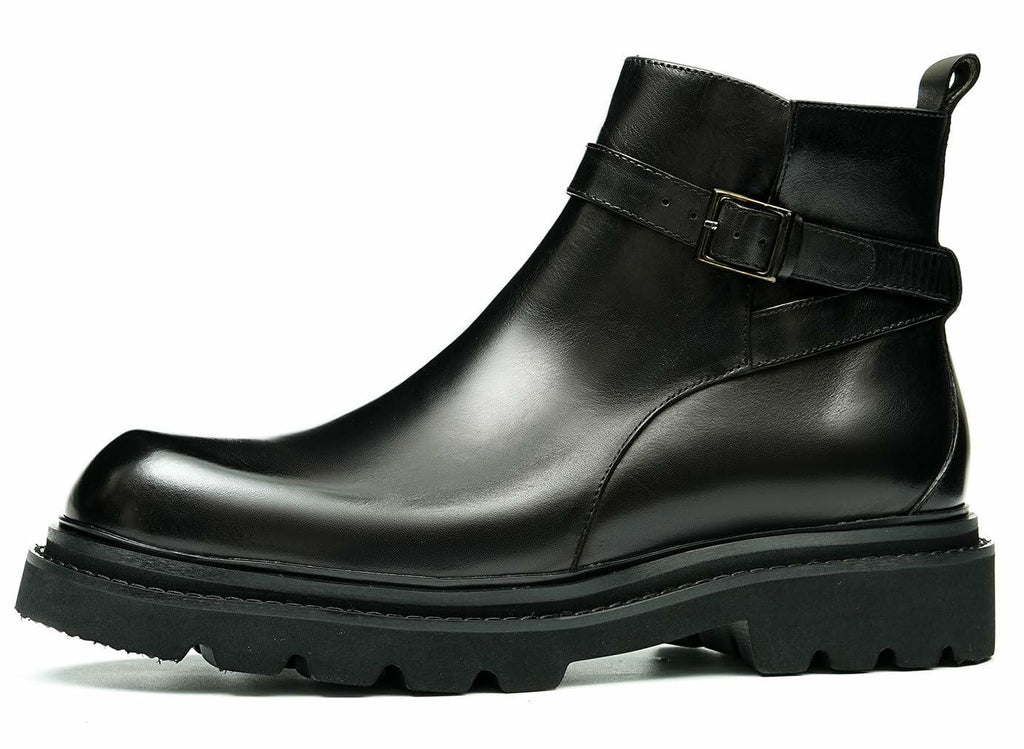 Santimon Mens Black Dress Chelsea Boots Genuine Leather Cap Toe Zipper Ankle