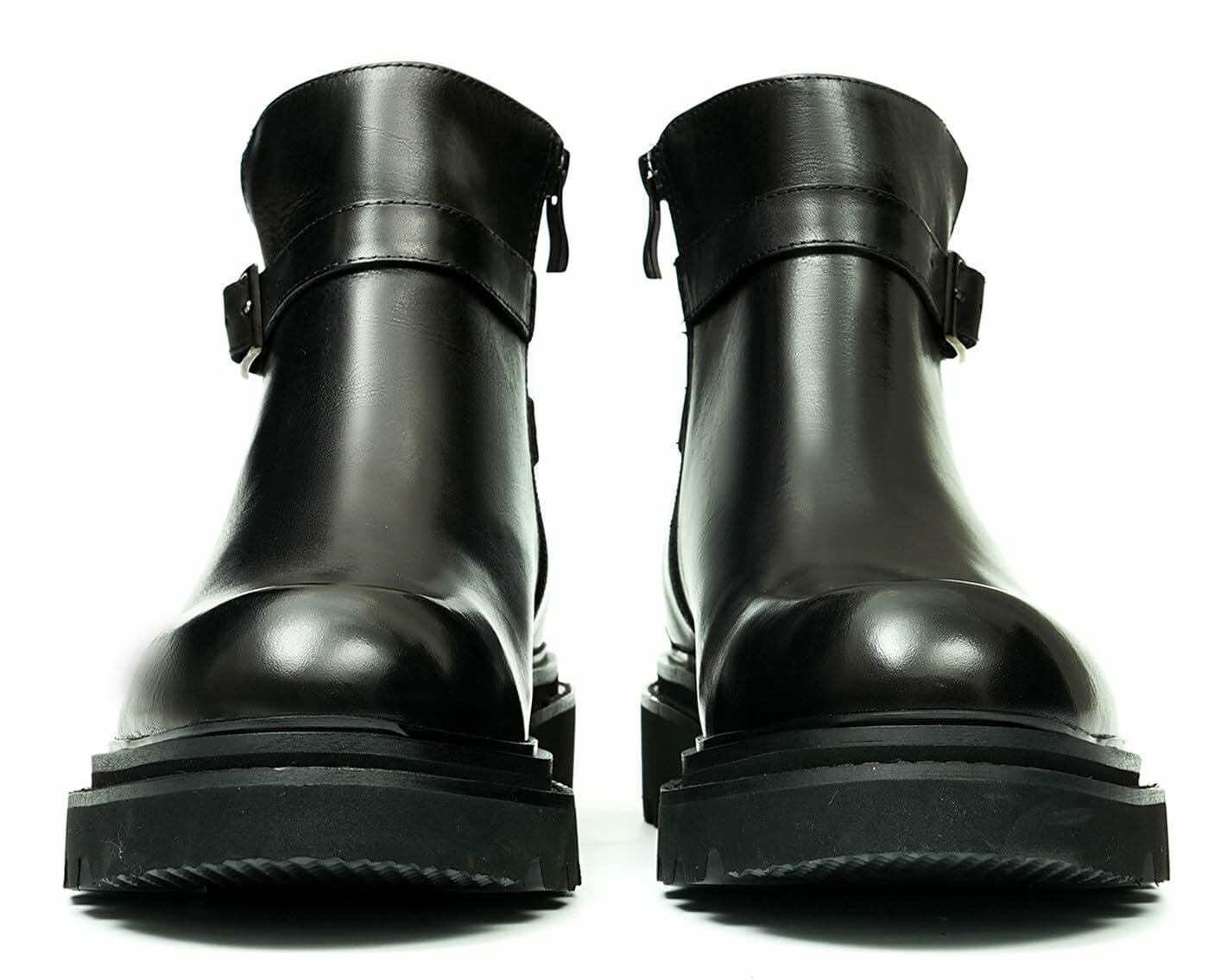 Santimon Mens Black Dress Chelsea Boots Genuine Leather Cap Toe Zipper Ankle