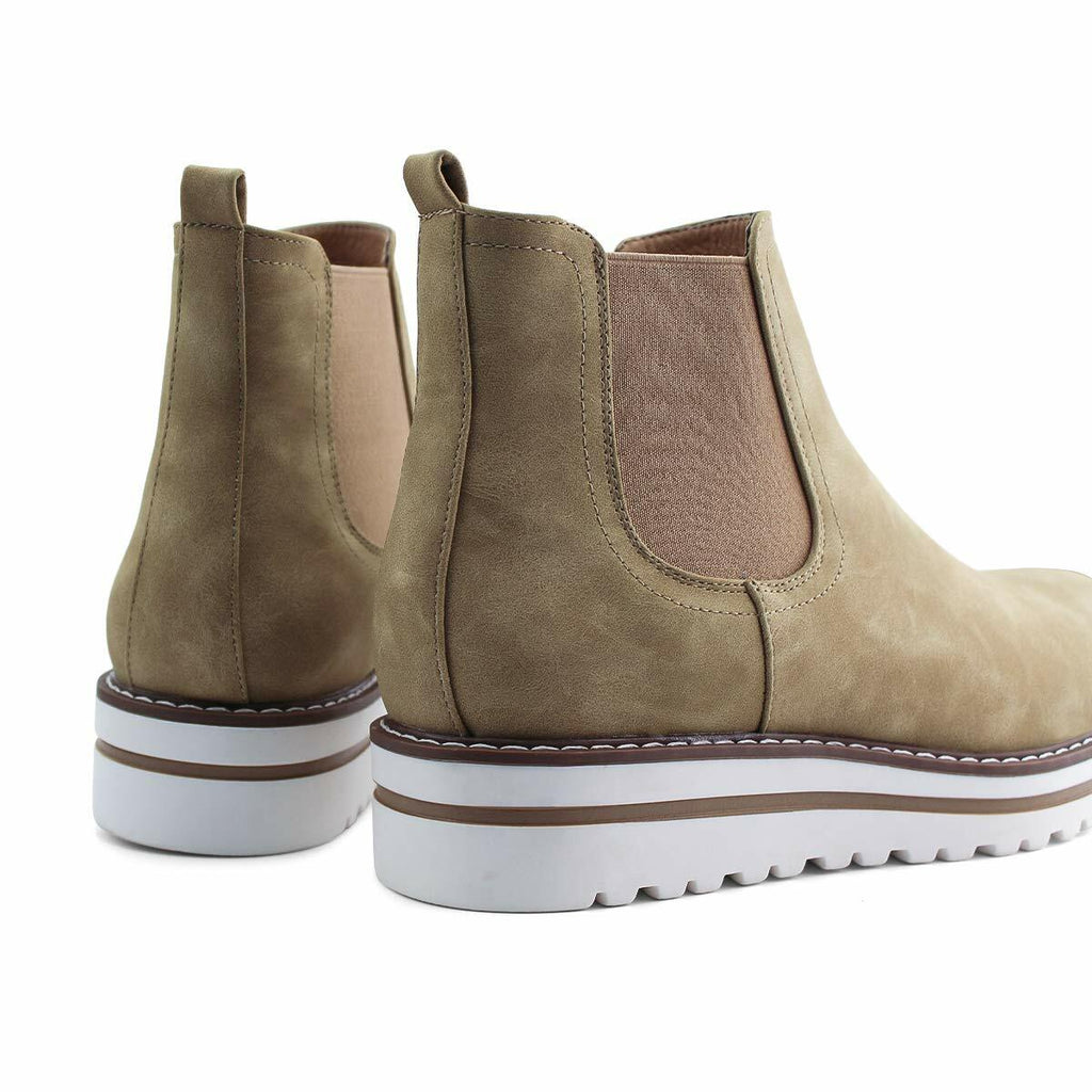 JABASIC Womens Chelsea Elastic Ankle Boots Waterproof Flat Boots (5,Tan)