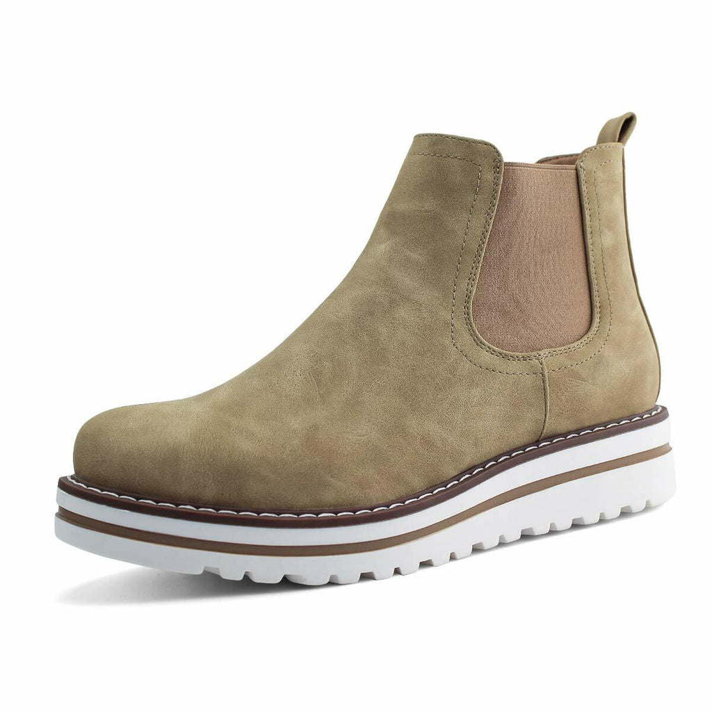 JABASIC Womens Chelsea Elastic Ankle Boots Waterproof Flat Boots (5,Tan)