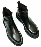 Santimon Mens Black Dress Chelsea Boots Genuine Leather Cap Toe Zipper Ankle