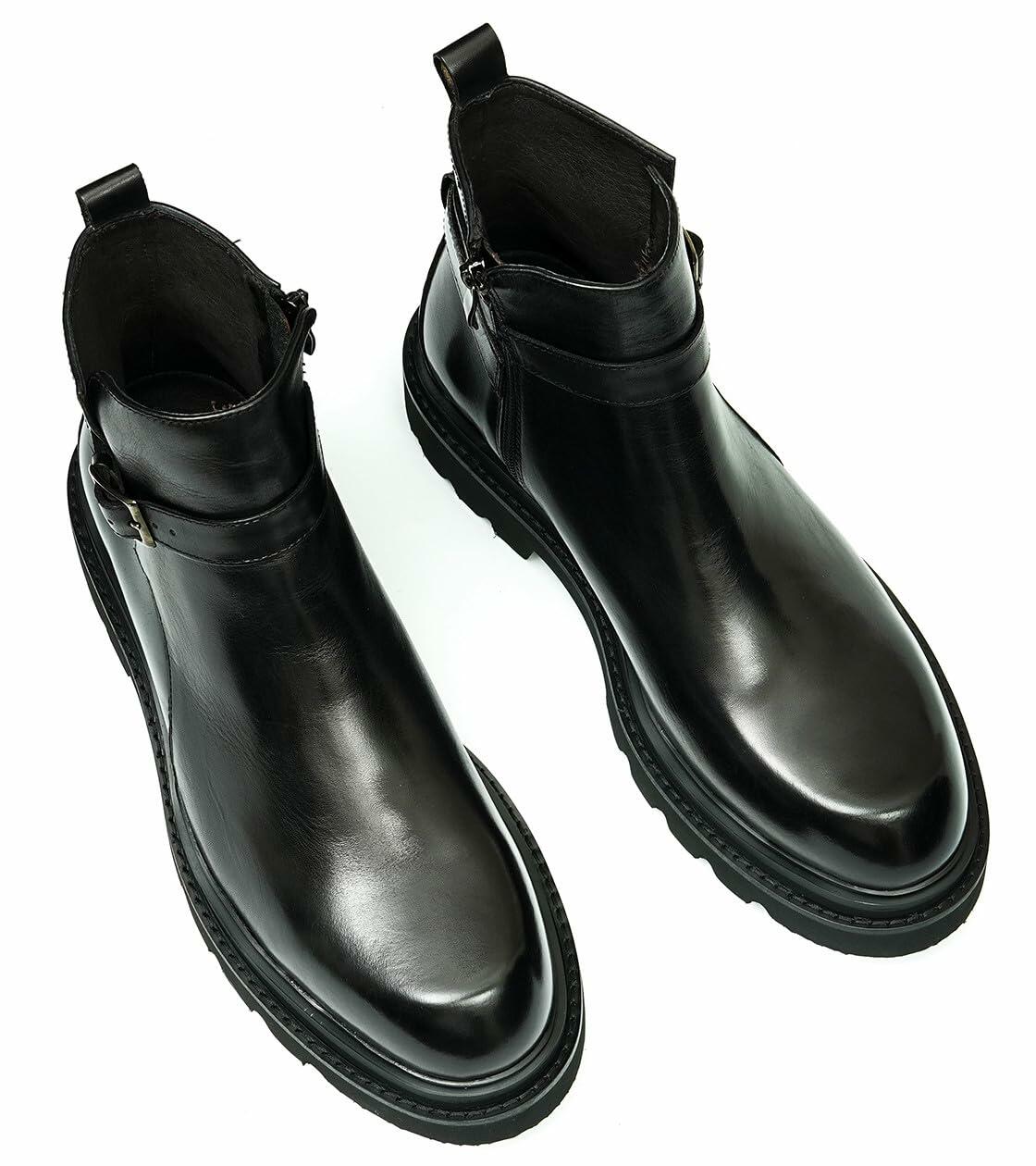 Santimon Mens Black Dress Chelsea Boots Genuine Leather Cap Toe Zipper Ankle