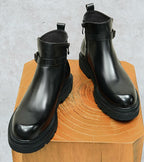Santimon Mens Black Dress Chelsea Boots Genuine Leather Cap Toe Zipper Ankle