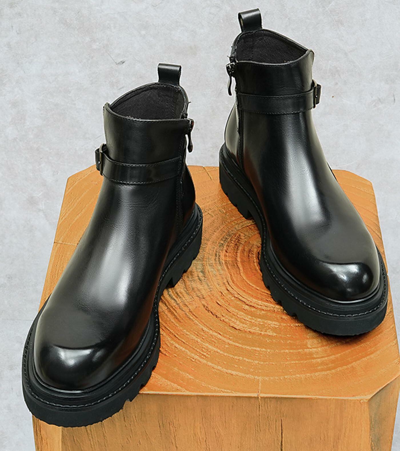 Santimon Mens Black Dress Chelsea Boots Genuine Leather Cap Toe Zipper Ankle