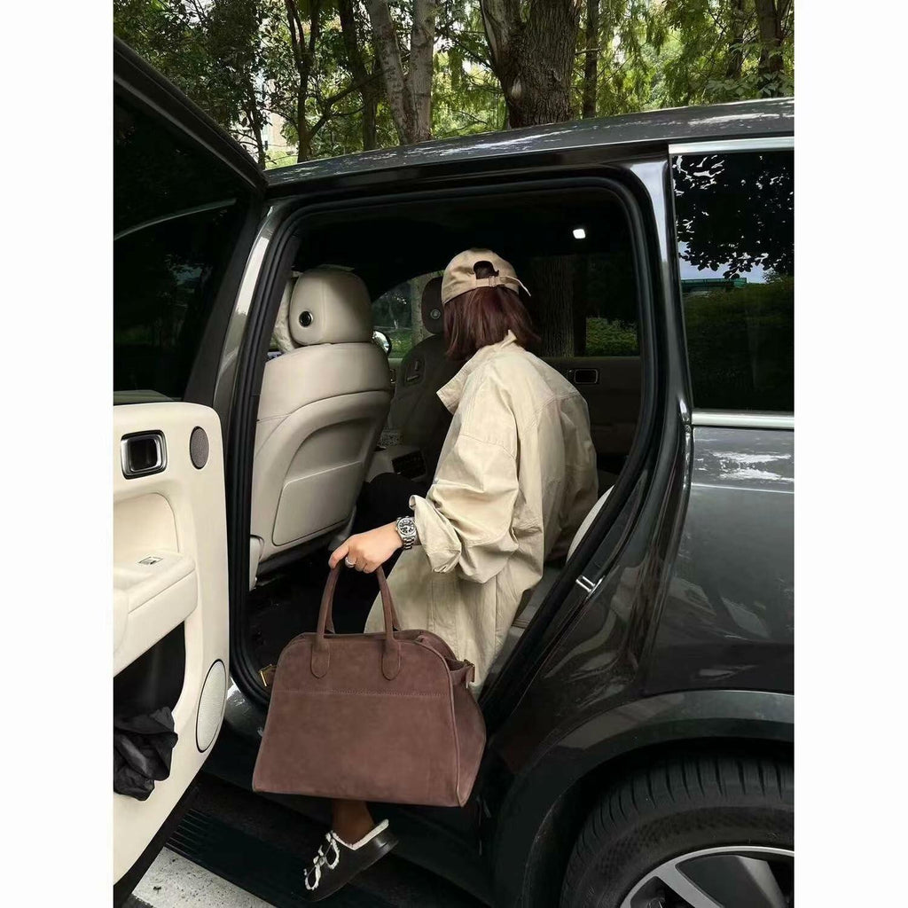 Leather Tote Bag Retro Top Handle Bag Stylish Large Capacity Suede Leather Tote