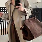 Leather Tote Bag Retro Top Handle Bag Stylish Large Capacity Suede Leather Tote