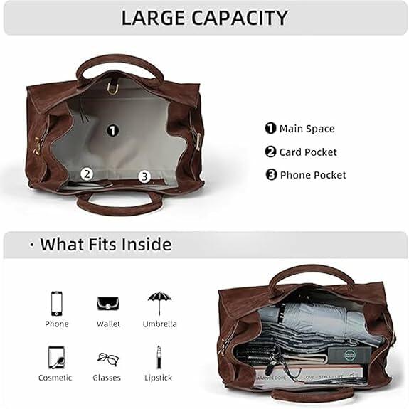 Leather Tote Bag Retro Top Handle Bag Stylish Large Capacity Suede Leather Tote