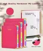 Hardcover Spiral Notebook Journal with Removable Dividers Tabs, 300 Pages
