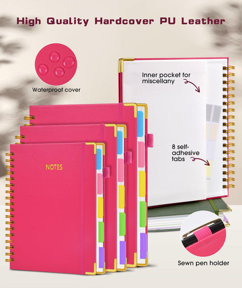 Hardcover Spiral Notebook Journal with Removable Dividers Tabs, 300 Pages