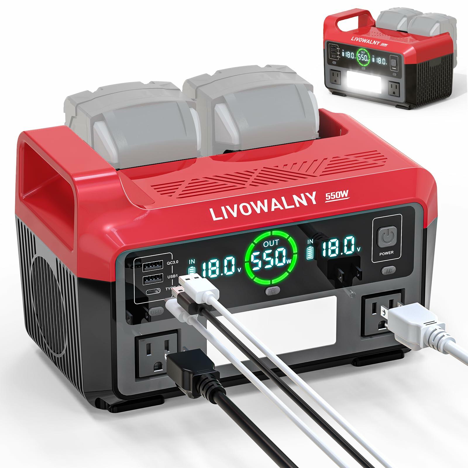 LIVOWALNY 550W Power Inverter Compatible with Milwaukee 18V Battery, DC 18V to