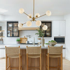 BOKT 8 Lights Gold Globe Sputnik Chandelier Vintage Milk Glass Chandelier Light