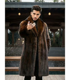 INVACHI Men's Faux Fur Coat Winter Long Faux Mink Coat Fluffy Thick Trench Coat