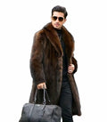 INVACHI Men's Faux Fur Coat Winter Long Faux Mink Coat Fluffy Thick Trench Coat
