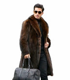 INVACHI Men's Faux Fur Coat Winter Long Faux Mink Coat Fluffy Thick Trench Coat