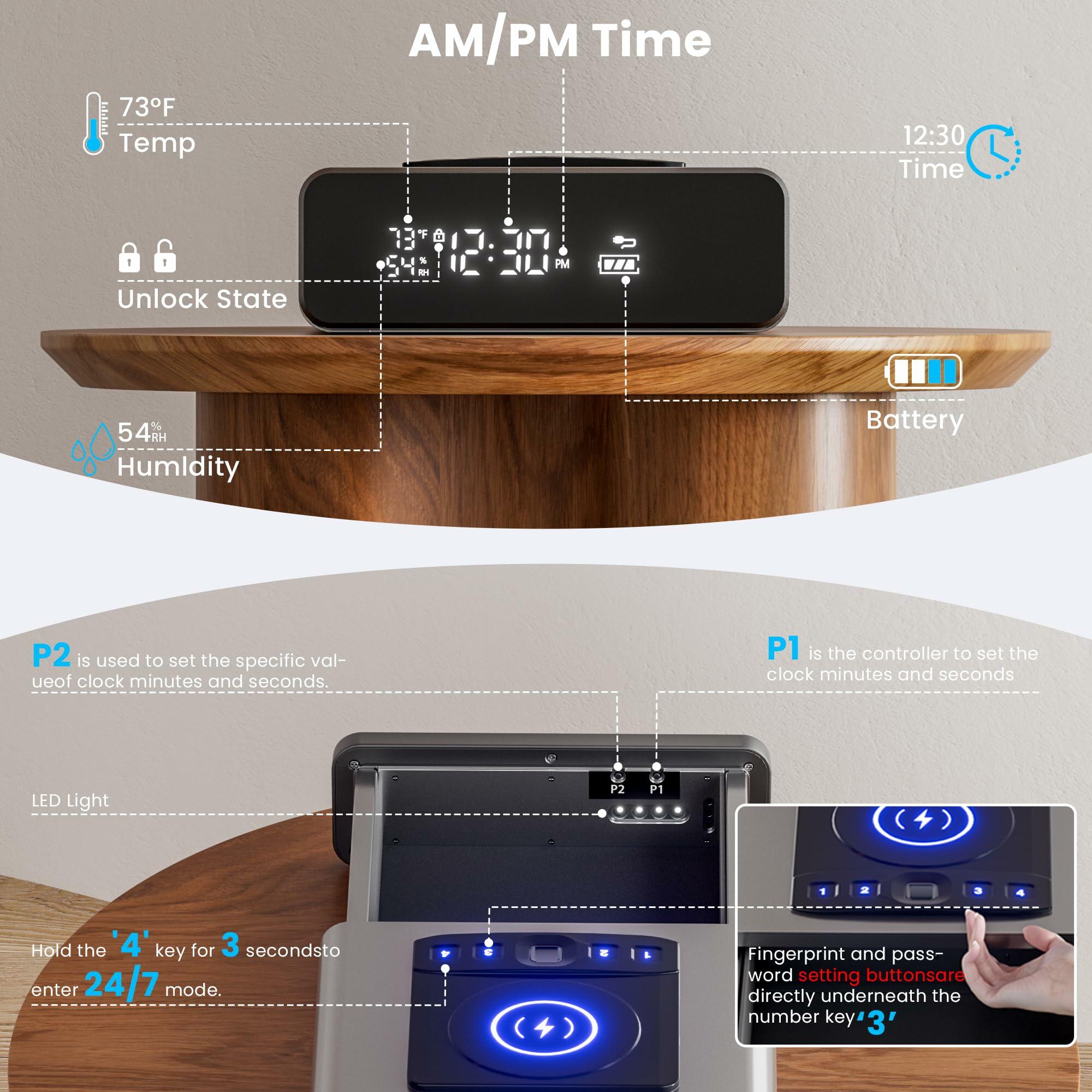 Mboko Biometric Discreet Gun Safe with 12-Hour Time Clock Display, Wireless