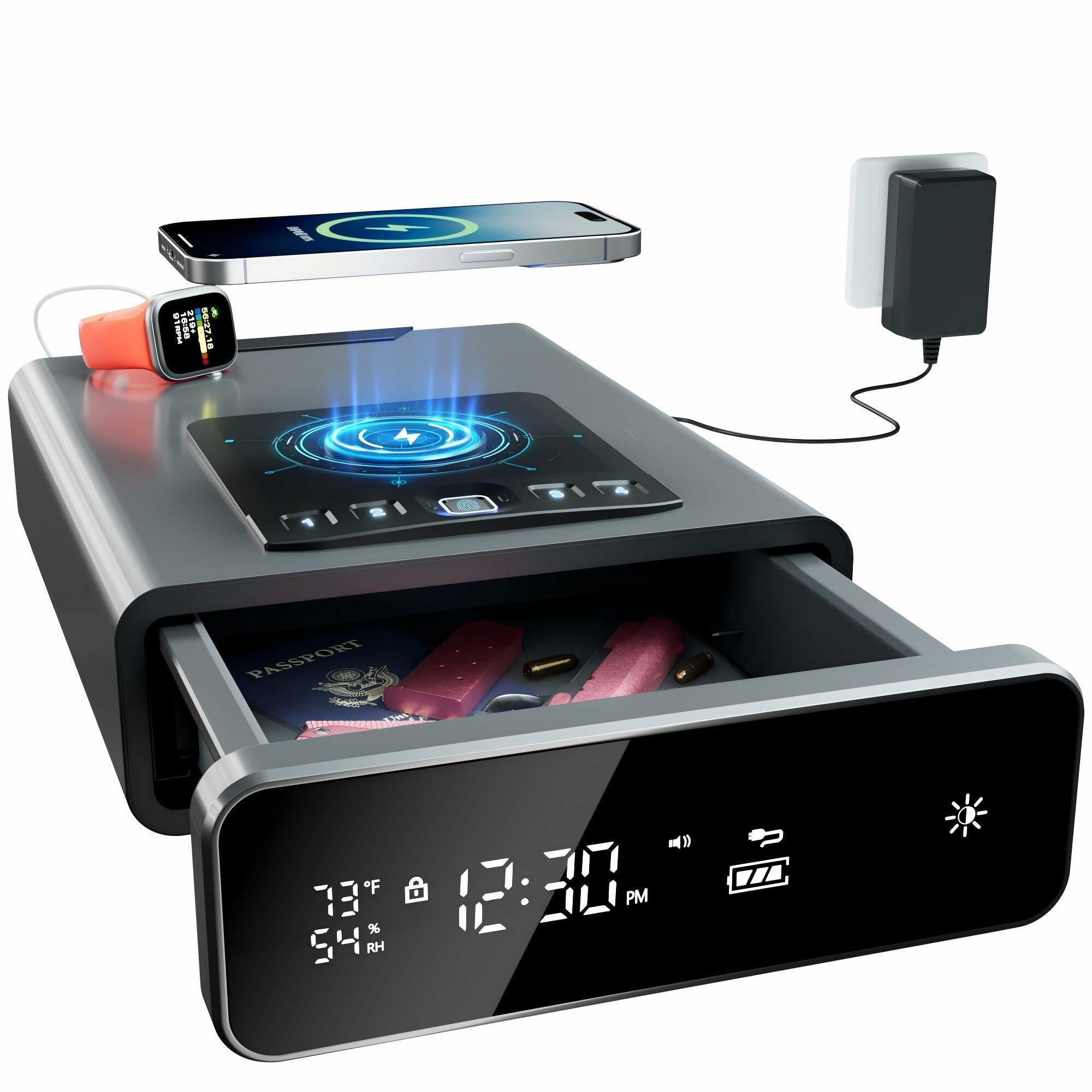 Mboko Biometric Discreet Gun Safe with 12-Hour Time Clock Display, Wireless