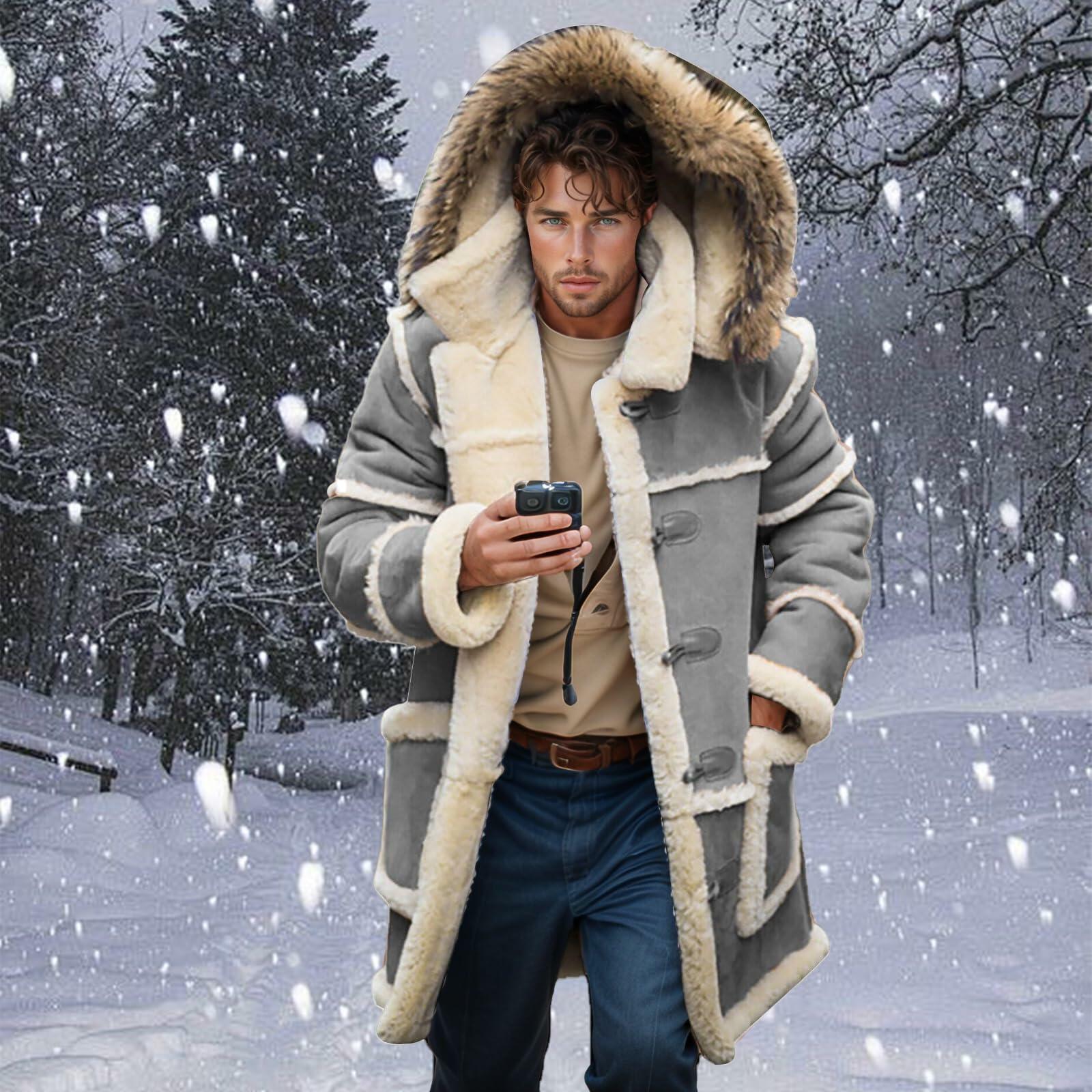 YSERB Men XL Shearling Coats with Hood Faux Suede Leather Jacket Thicken Sherpa