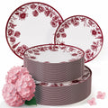 Trendables Disposable Plates For Party Supplies | Burgundy Floral Plastic Plates