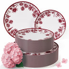 Trendables Disposable Plates For Party Supplies | Burgundy Floral Plastic Plates