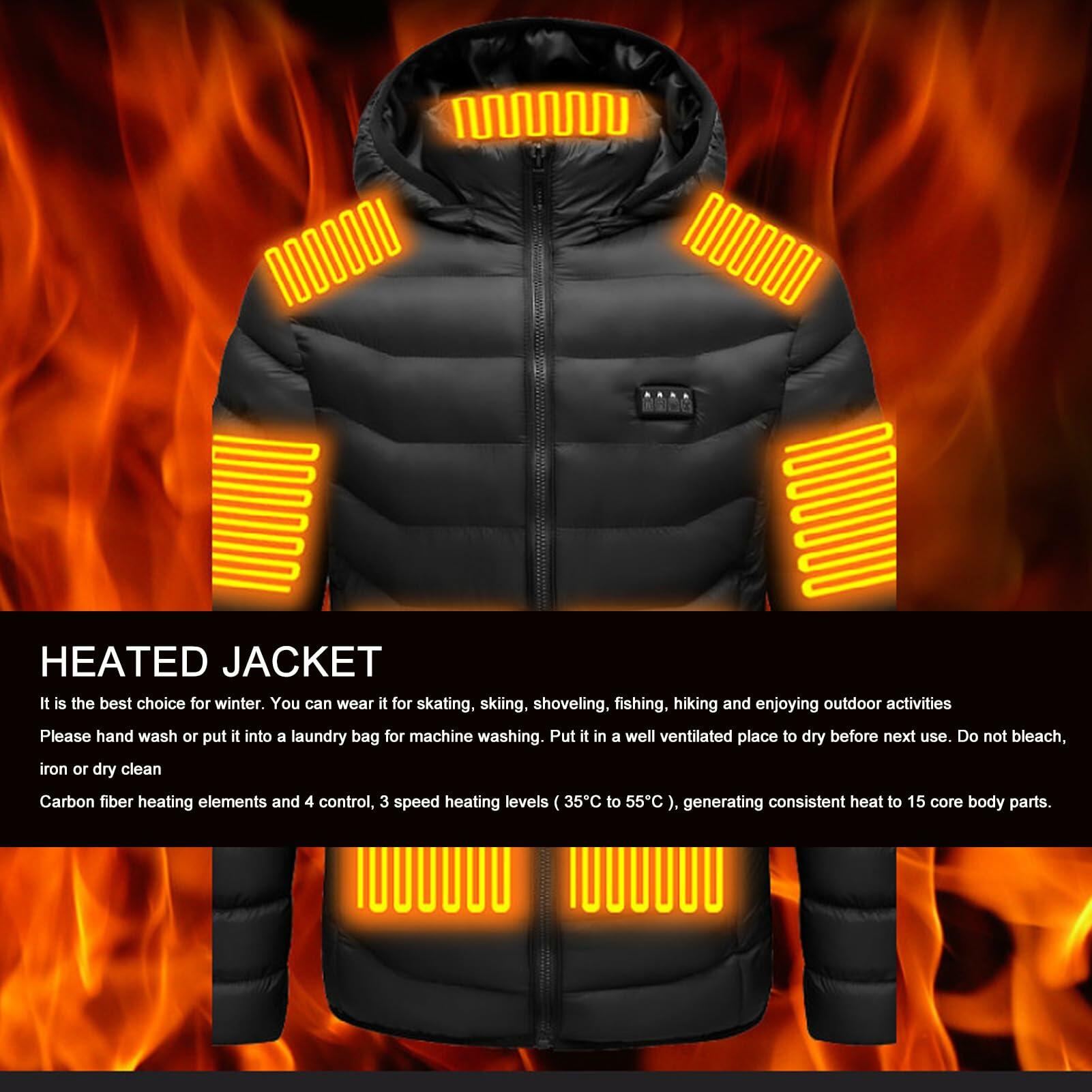 Heated Jackets, 3 Grade Large Lightweight Electric Heating Coat with Hood,