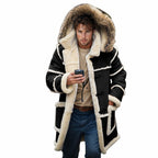 RSZGSWS Men Shearling Coats with Hood Faux Suede Sherpa Lined Sheepskin Jackets