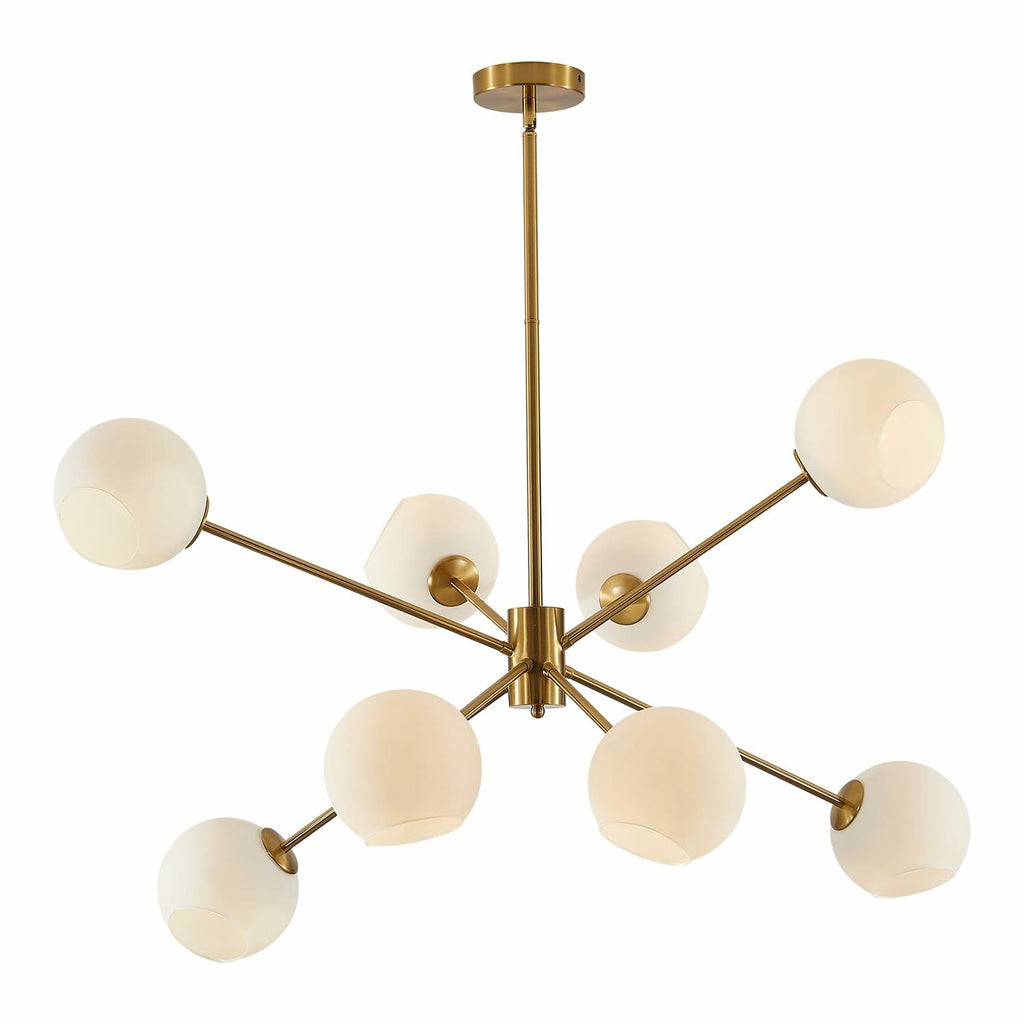BOKT 8 Lights Gold Globe Sputnik Chandelier Vintage Milk Glass Chandelier Light