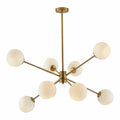 BOKT 8 Lights Gold Globe Sputnik Chandelier Vintage Milk Glass Chandelier Light