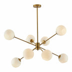 BOKT 8 Lights Gold Globe Sputnik Chandelier Vintage Milk Glass Chandelier Light
