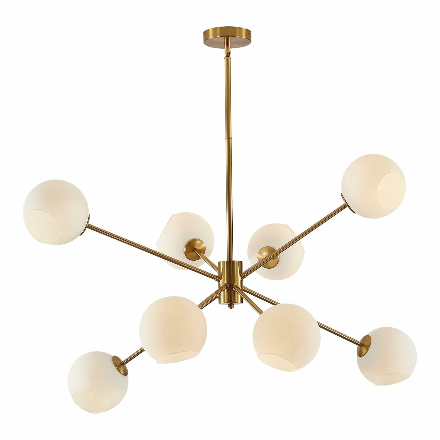 BOKT 8 Lights Gold Globe Sputnik Chandelier Vintage Milk Glass Chandelier Light