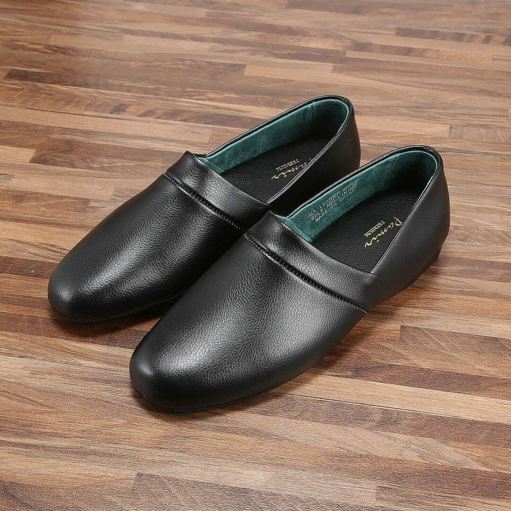 PAMIR Men's Genuine Leather Opera Slippers with Memory Foam Insole and Leather