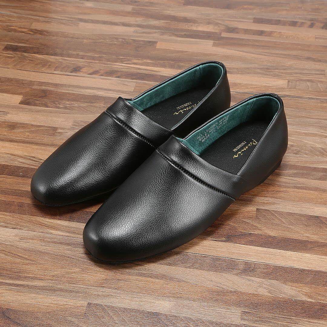 PAMIR Men's Genuine Leather Opera Slippers with Memory Foam Insole and Leather