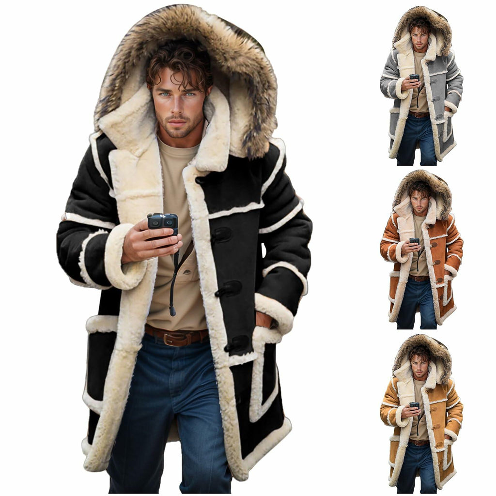 YSERB Men XL Shearling Coats with Hood Faux Suede Leather Jacket Thicken Sherpa
