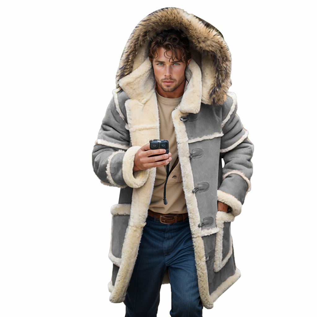 YSERB Men XL Shearling Coats with Hood Faux Suede Leather Jacket Thicken Sherpa