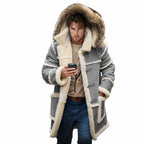 YSERB Men XL Shearling Coats with Hood Faux Suede Leather Jacket Thicken Sherpa